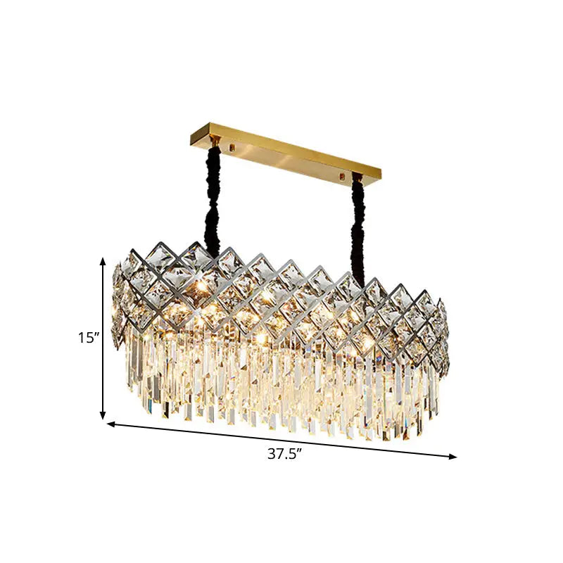 DecorBites™ Oval Island Light Fixture with Crystal Prisms - 10 Bulbs, Contemporary Design
