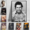 Black-and-white framed canvas wall art featuring pablo escobar mugshot with carcel otto judicial medellin text for decor