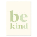 Decorbites™ pastel abstract flower wall art print with minimalist cream background and be kind in sage green font, wall art focus