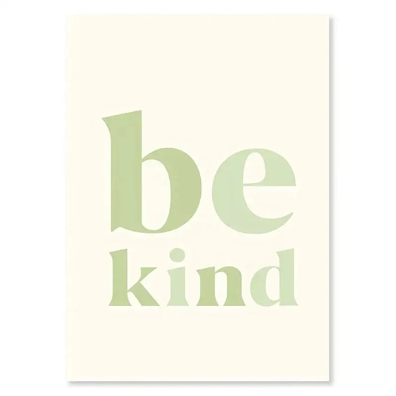 Decorbites™ pastel danish flower wall art print featuring minimalist cream background with be kind in sage green font