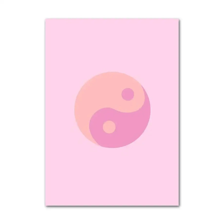 Decorbites™ pastel danish flower wall art print featuring pink minimalist yin-yang on soft pastel pink background