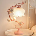 DecorBites™ Pastoral Style Bud White Glass Bedside Table Lamp with Ceramic Rose - Soft and Elegant Nightstand Lighting