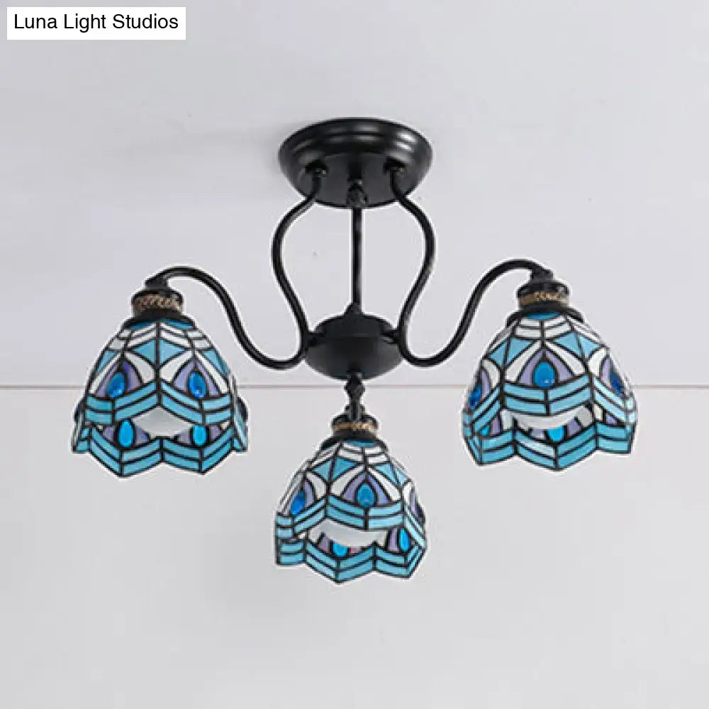 DecorBites™ مصباح سيمي فلاش زجاجي ملون على شكل طاووس بـ3 أضواء – طراز الوعاء التقليدي