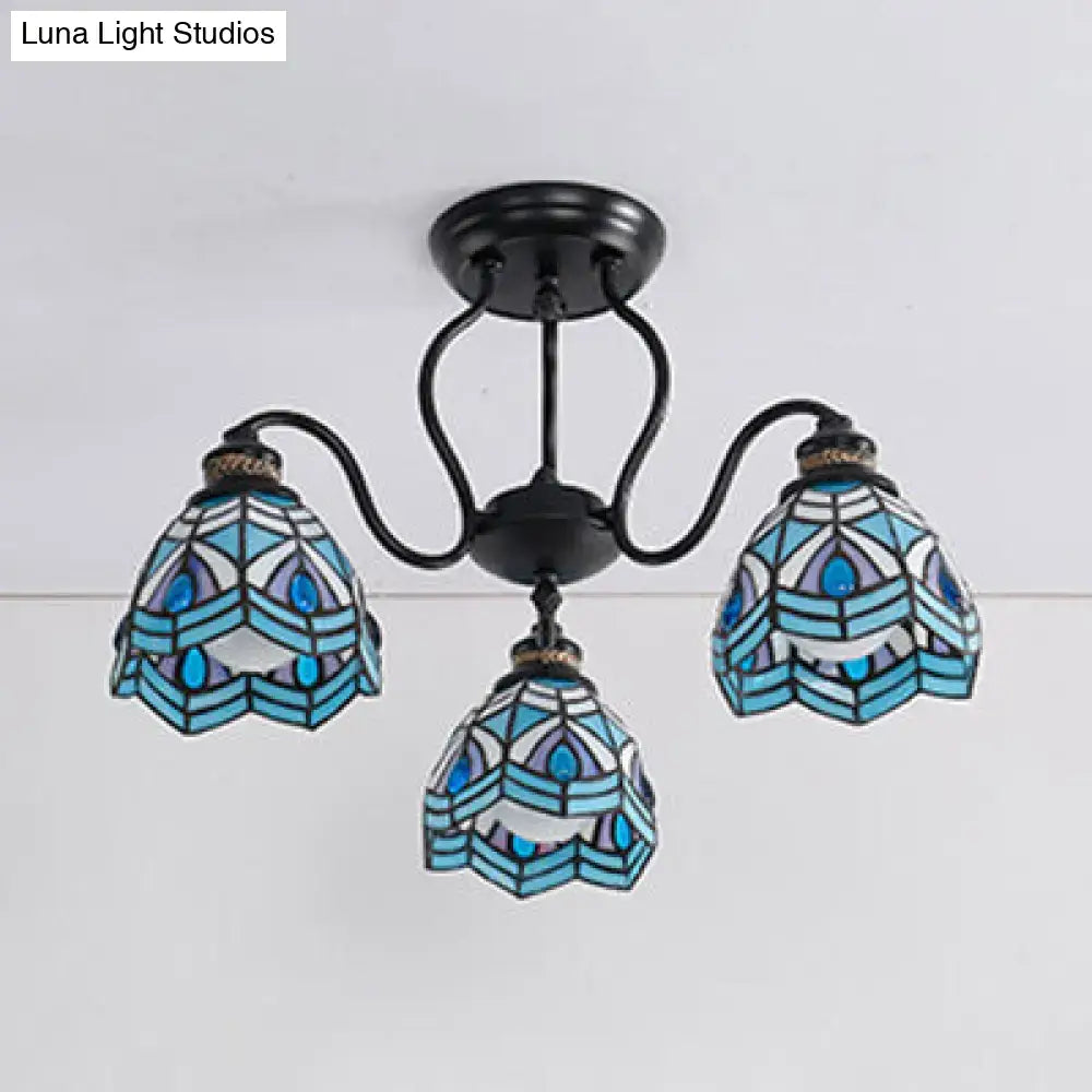 DecorBites™ مصباح سيمي فلاش زجاجي ملون على شكل طاووس بـ3 أضواء – طراز الوعاء التقليدي