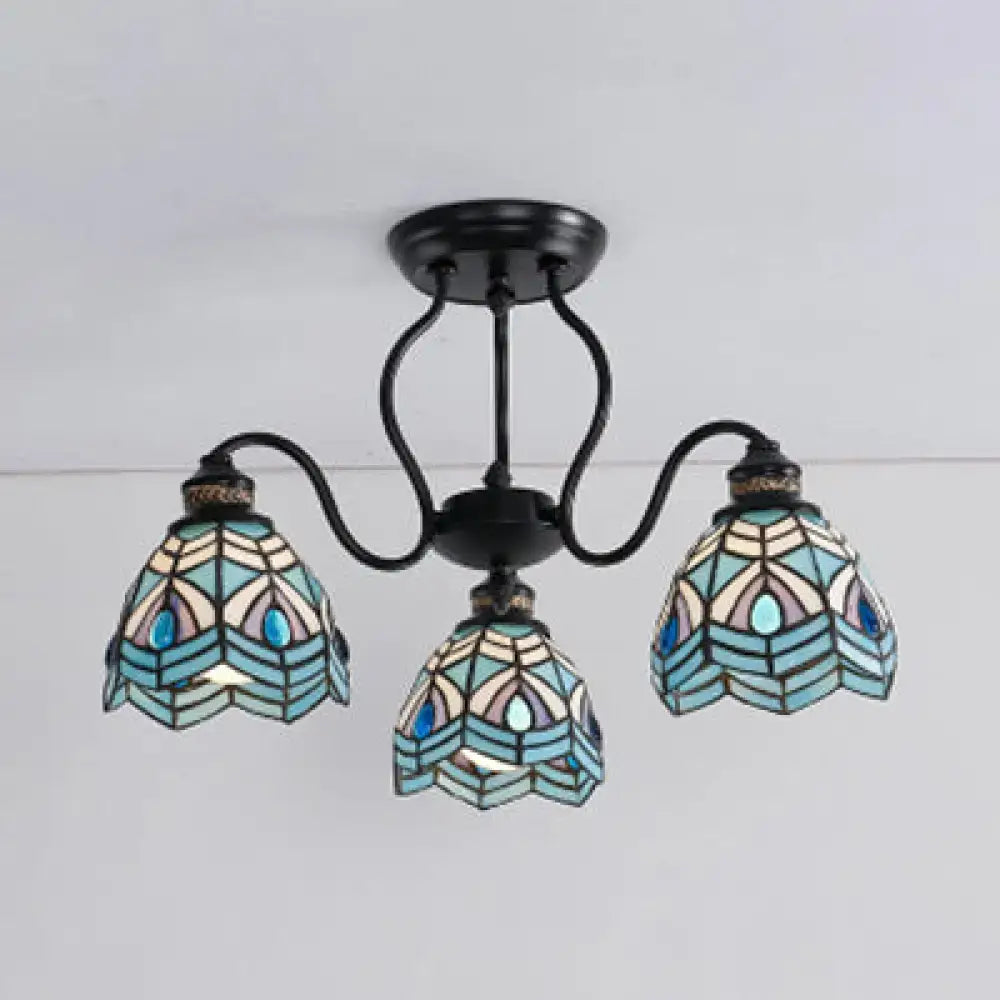 DecorBites™ مصباح سيمي فلاش زجاجي ملون على شكل طاووس بـ3 أضواء – طراز الوعاء التقليدي