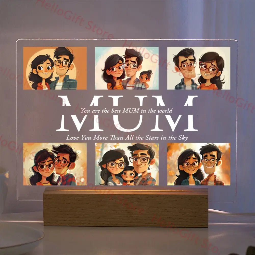 DecorBites™ Personalized Custom Photo Text 3D Acrylic Lamp Customized Bedroom NightLight for MOM DAD LOVE Family Birthday Christmas Day Gift