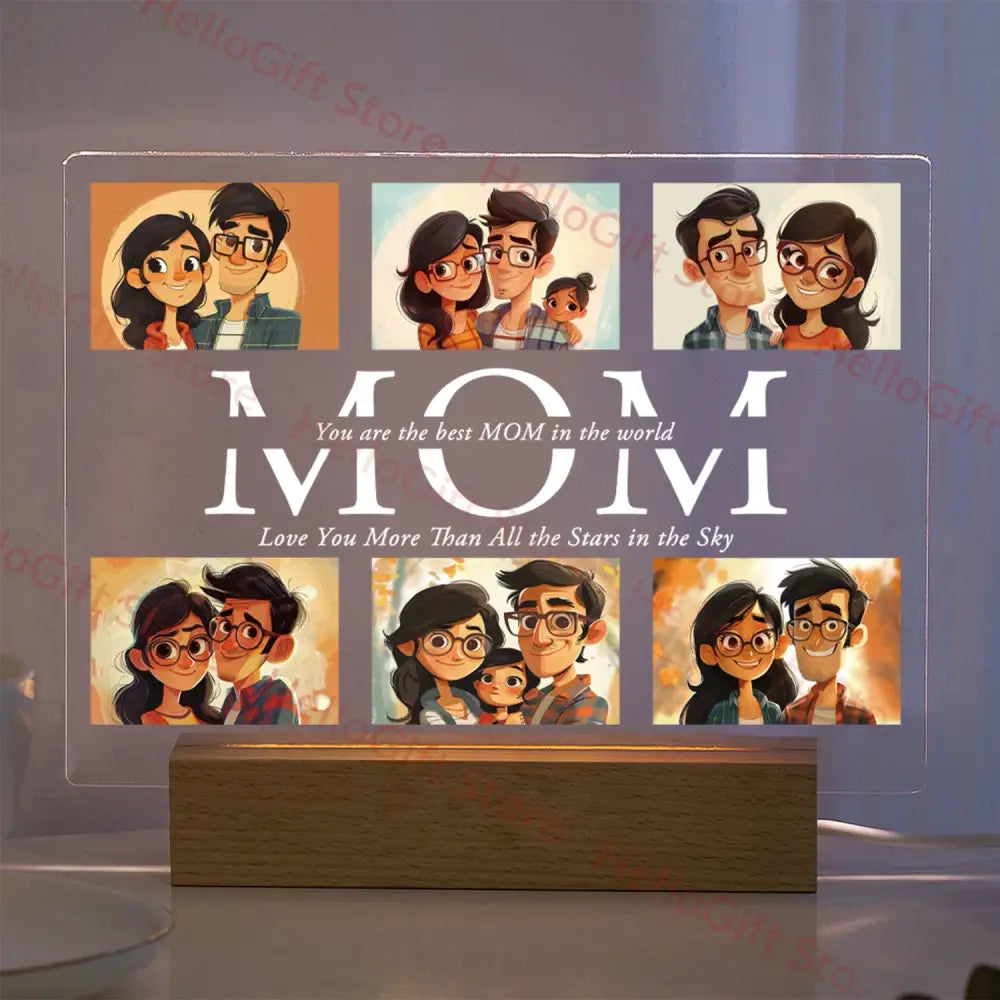 DecorBites™ Personalized Custom Photo Text 3D Acrylic Lamp Customized Bedroom NightLight for MOM DAD LOVE Family Birthday Christmas Day Gift