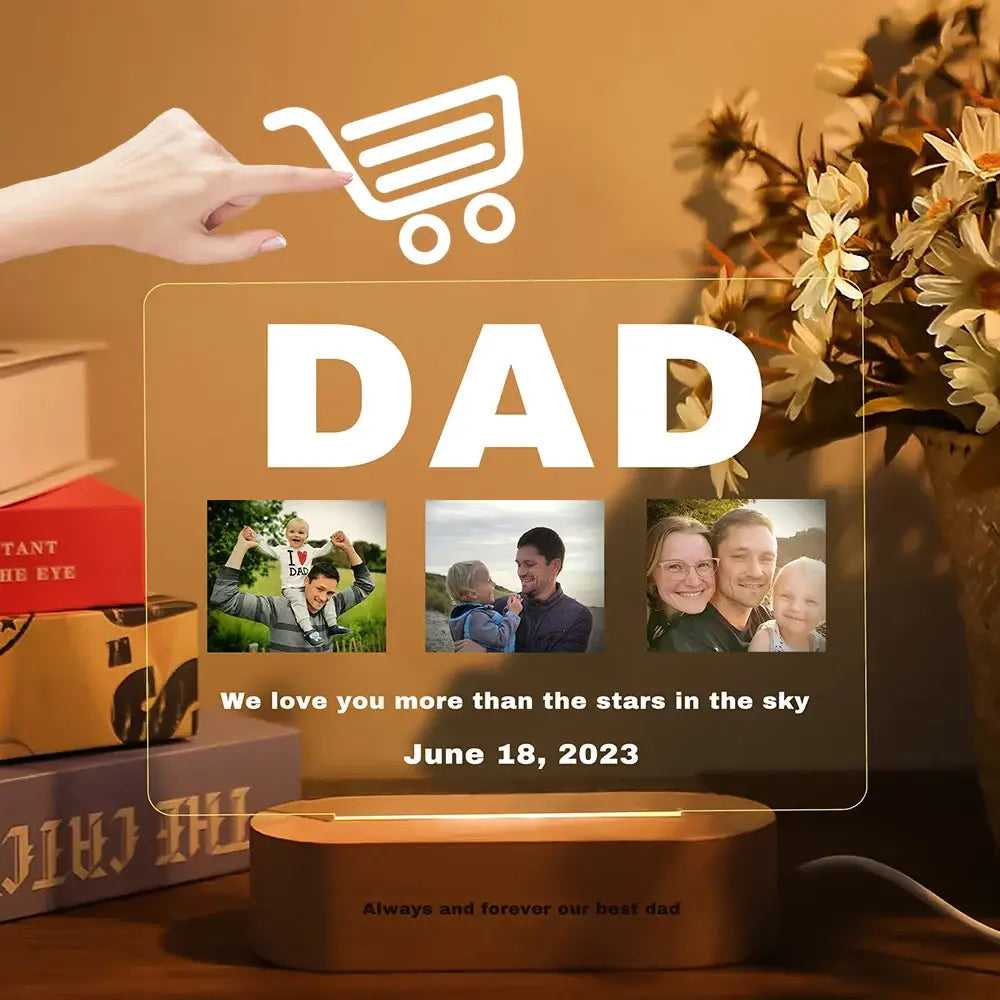 DecorBites™ Personalized Custom Photo Text 3D Acrylic Lamp Customized Bedroom NightLight for MOM DAD LOVE Family Birthday Christmas Day Gift