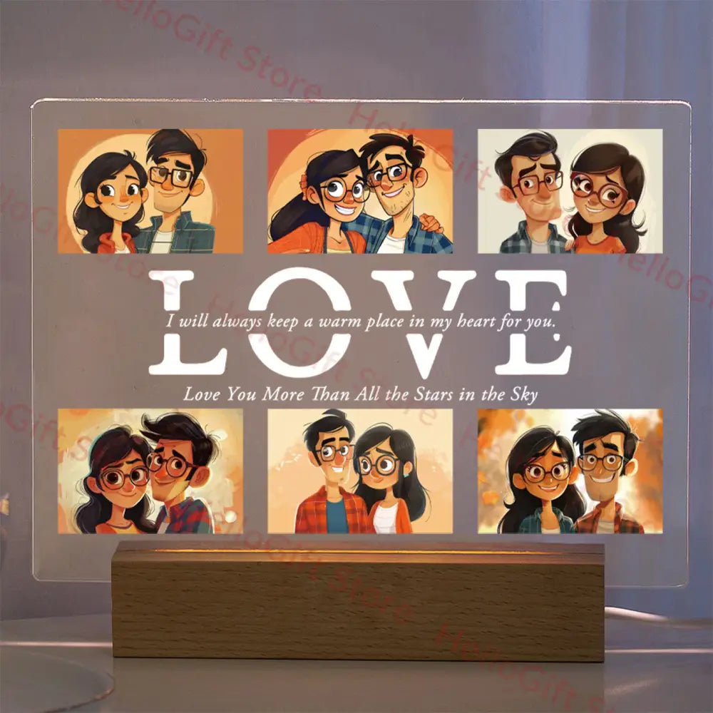 DecorBites™ Personalized Custom Photo Text 3D Acrylic Lamp Customized Bedroom NightLight for MOM DAD LOVE Family Birthday Christmas Day Gift