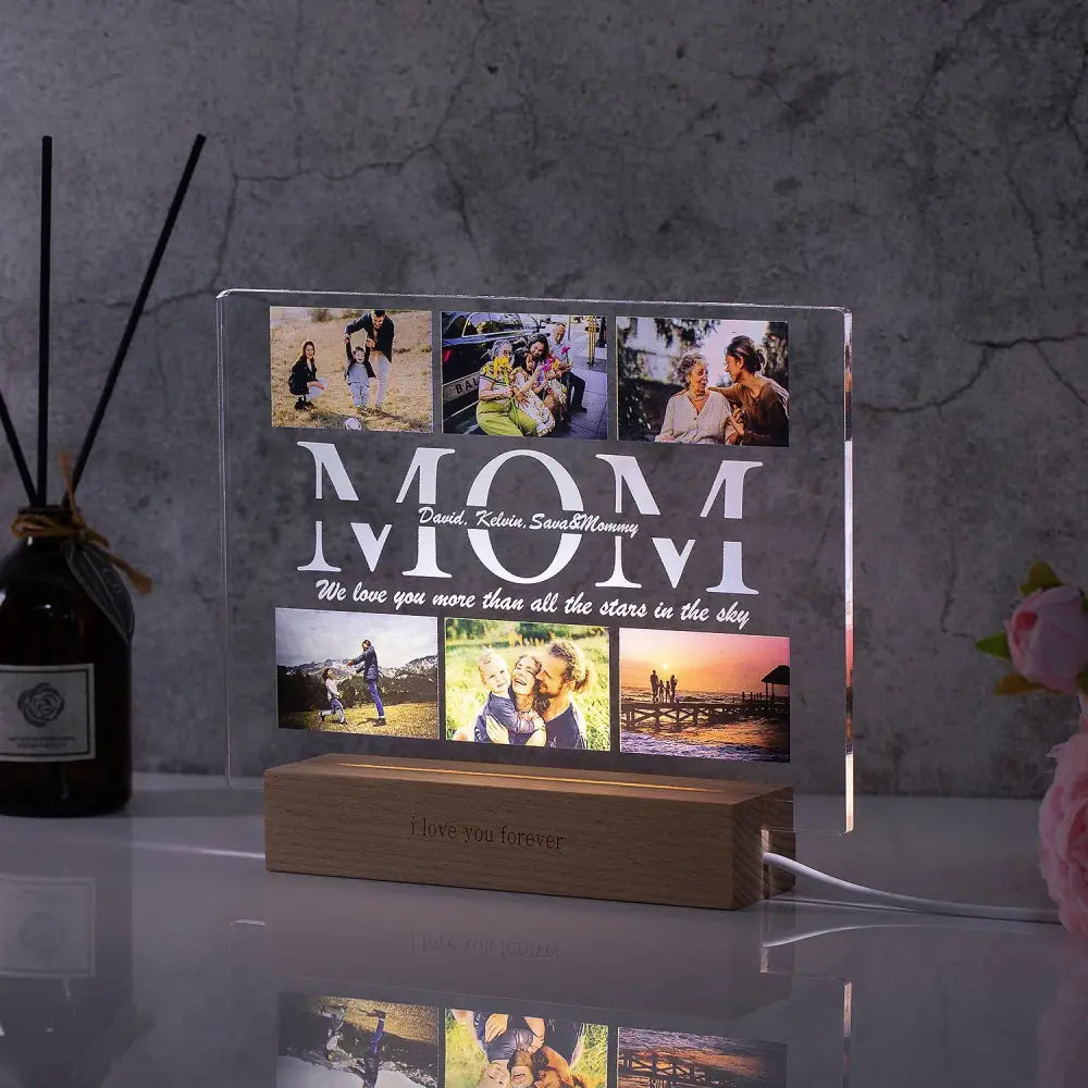 DecorBites™ Personalized Custom Photo Text 3D Acrylic Lamp Customized Bedroom NightLight for MOM DAD LOVE Family Birthday Christmas Day Gift
