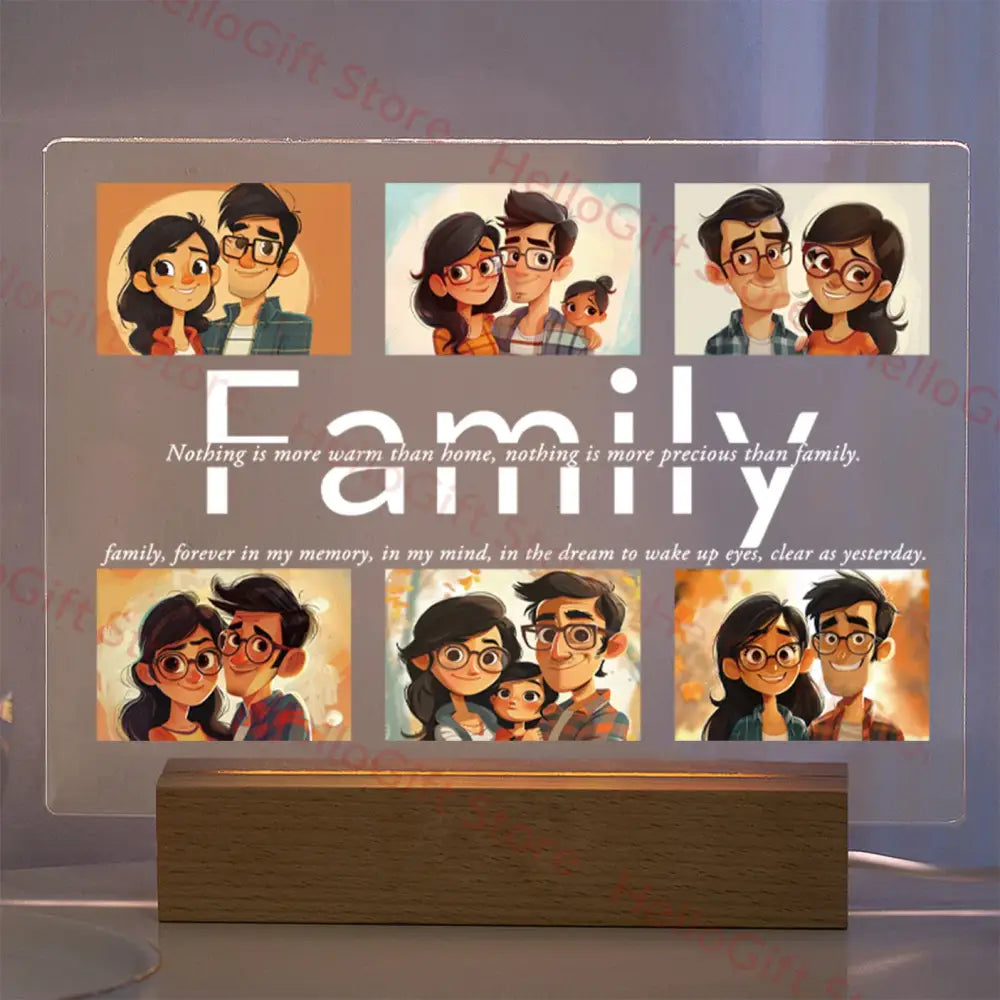 DecorBites™ Personalized Custom Photo Text 3D Acrylic Lamp Customized Bedroom NightLight for MOM DAD LOVE Family Birthday Christmas Day Gift