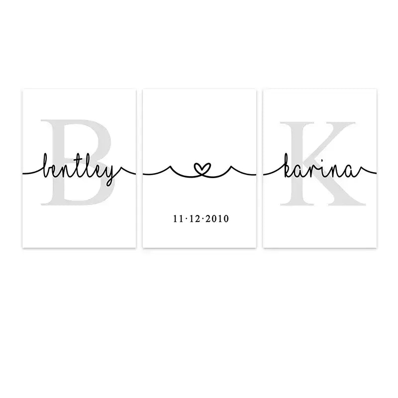 DecorBites™ Personalized Set of 3 Custom Name Wall Art