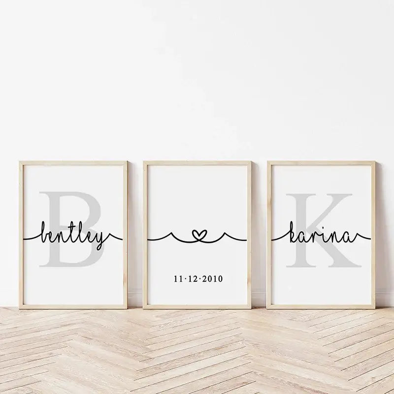 DecorBites™ Personalized Set of 3 Custom Name Wall Art