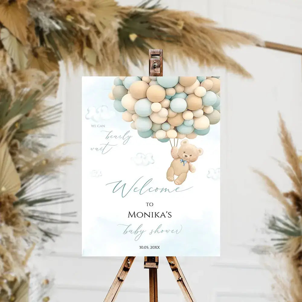 DecorBites™ Personalized Teddy Bear Baby Shower Welcome Sign
