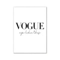 White rectangular poster wall art by DecorBites with vogue in bold black and pink aesthetic modern wall art script