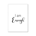 White rectangular print wall art featuring the phrase i am enough in black cursive for pink aesthetic wall decor