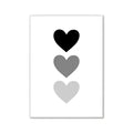 Minimalist DecorBites™ wall art print with three stacked black and gray hearts for pink aesthetic girl’s bedroom decor