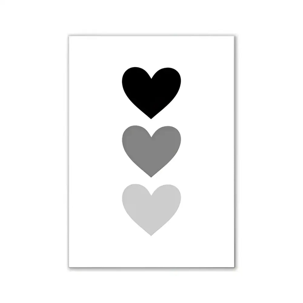 Decorbites pink aesthetic wall art print featuring minimalist black gray and light gray hearts for girls bedroom