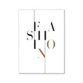 Minimalist fashion typography wall art print with bold black and gold lettering on white background for pink aesthetic wall decor