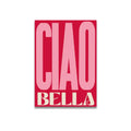 DecorBites™ pink cartoon print canvas wall art featuring vibrant red background with modern ciao bella typography