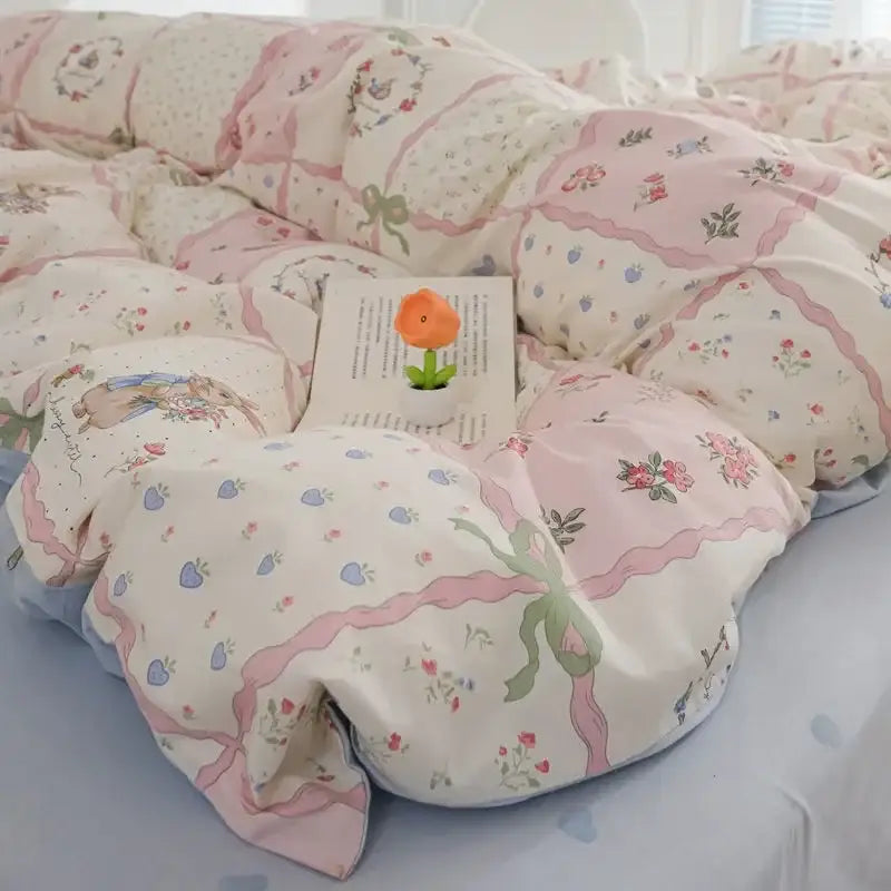 DecorBites™ Pink Flowers Duvet Cover Set for Girls and Boys