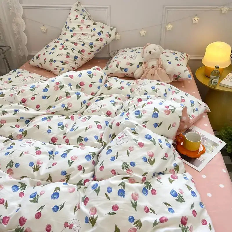 DecorBites™ Pink Flowers Duvet Cover Set for Girls and Boys