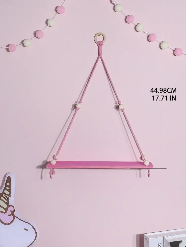 DecorBites™ Pink/Green Wooden Wall Shelf for Kids Room