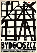 Black and white abstract canvas print featuring bold geometric lines and bydgoszcz for poland city vintage decorprints