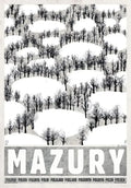 Black-and-white poland city posters canvas with stylized snow-covered hills and mazury text for wall art decor