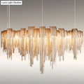 DecorBites postmodern aluminum tassel pendant lighting with 10 bulbs and cascading golden glass shards ceiling light