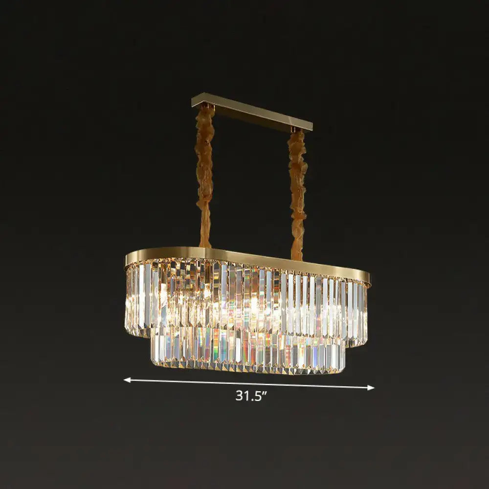 DecorBites™ Postmodern Clear Crystal Rod Pendant Light for Dining Room in Brass Finish