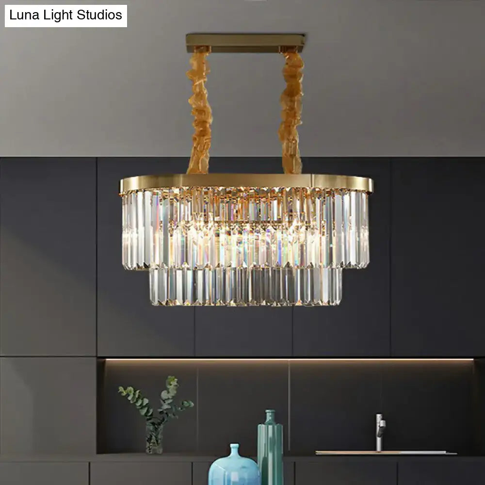 DecorBites™ Postmodern Clear Crystal Rod Pendant Light for Dining Room in Brass Finish