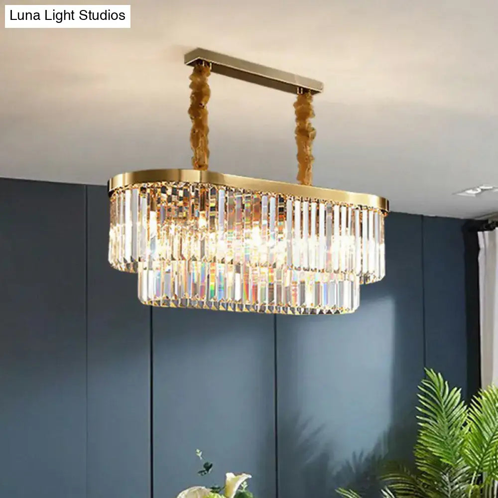 DecorBites™ Postmodern Clear Crystal Rod Pendant Light for Dining Room in Brass Finish