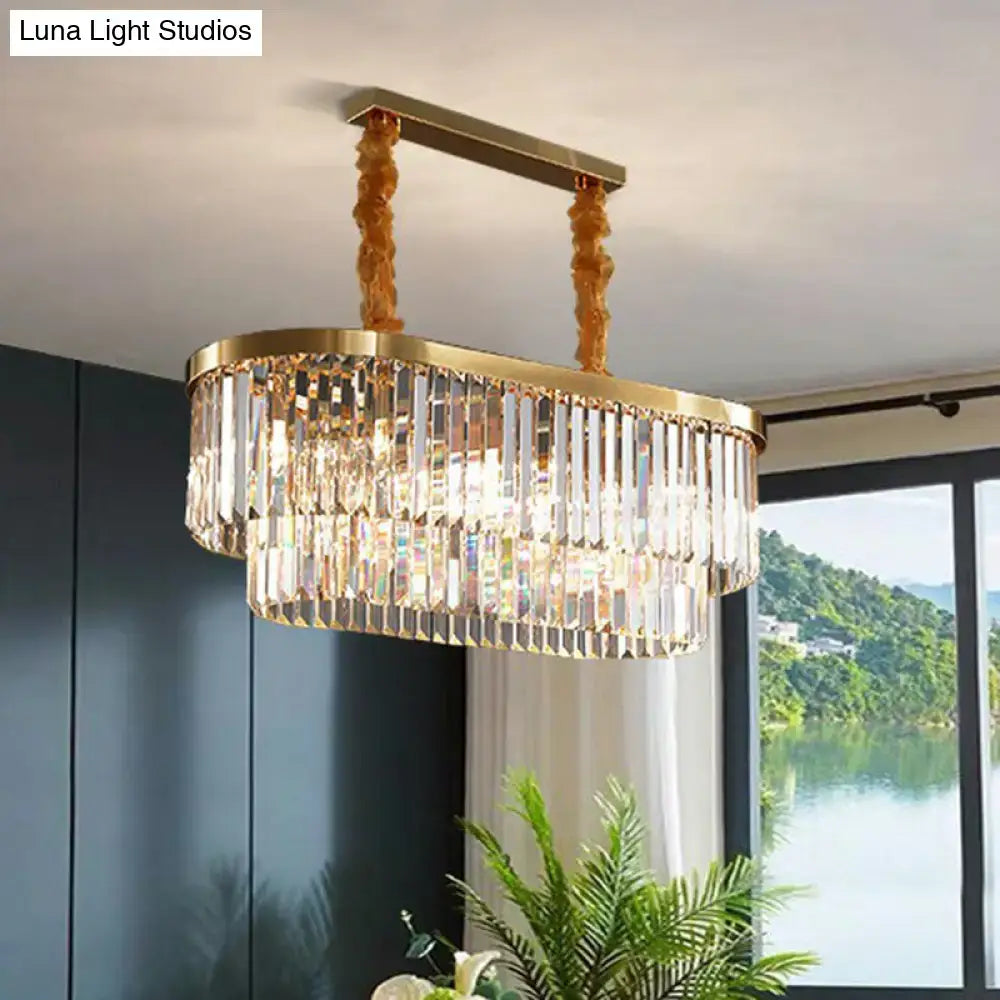 DecorBites™ Postmodern Clear Crystal Rod Pendant Light for Dining Room in Brass Finish