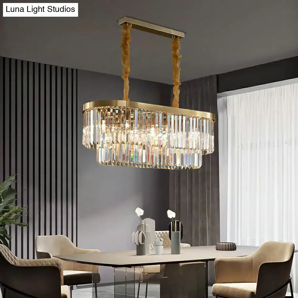 DecorBites™ Postmodern Clear Crystal Rod Pendant Light for Dining Room in Brass Finish