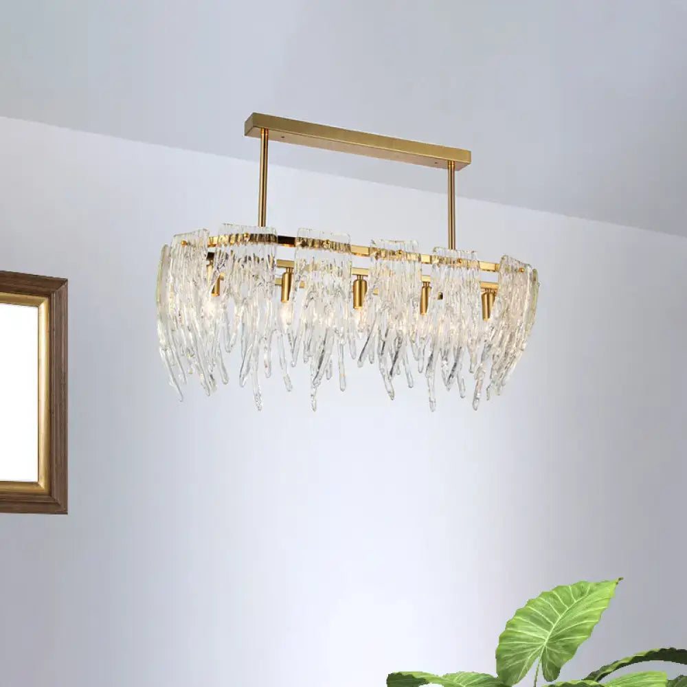 DecorBites™ Postmodern Crystal Island Pendant Light Gold - 5-Light Dining Room Down Lighting