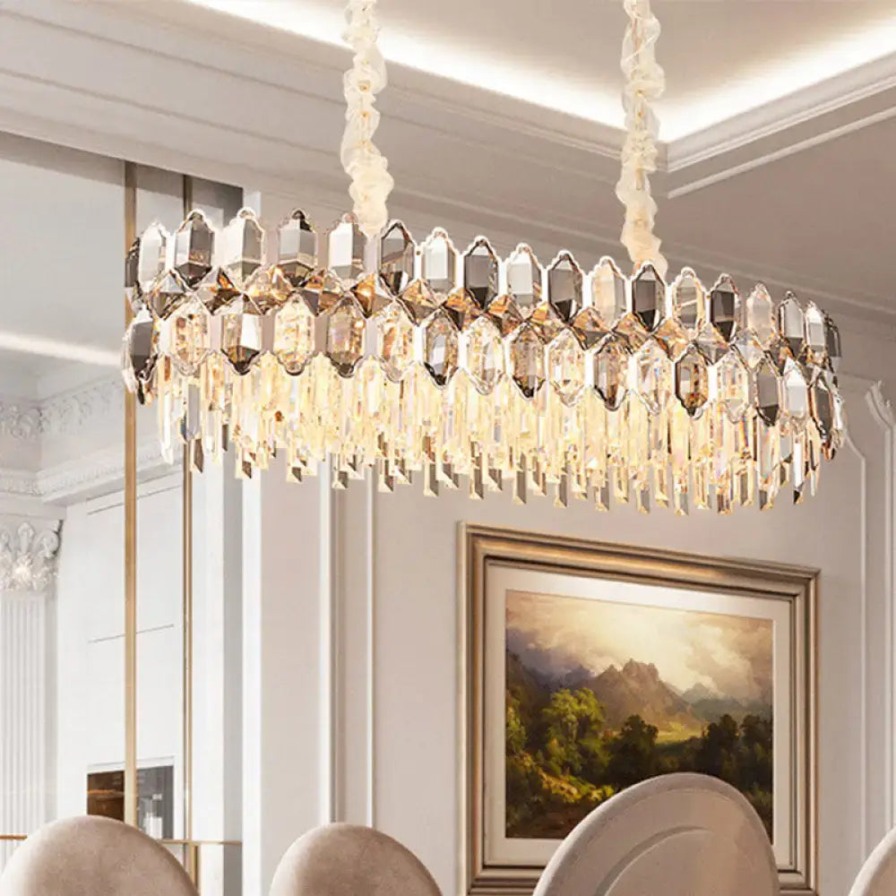 DecorBites™ Postmodern Crystal Suspension Island Light Fixture - Clear Oval Lamp for Dining Room (12 Bulbs)