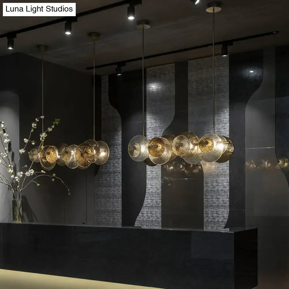 DecorBites™ Postmodern Disc Textured Glass Island Lighting: 4-Light Brass Suspension Light for Dinner