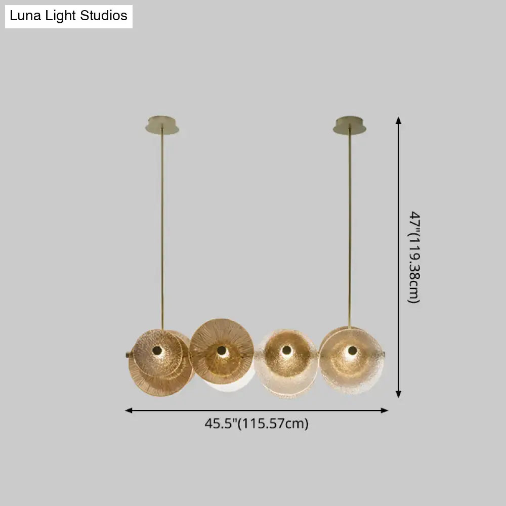 DecorBites™ Postmodern Disc Textured Glass Island Lighting: 4-Light Brass Suspension Light for Dinner