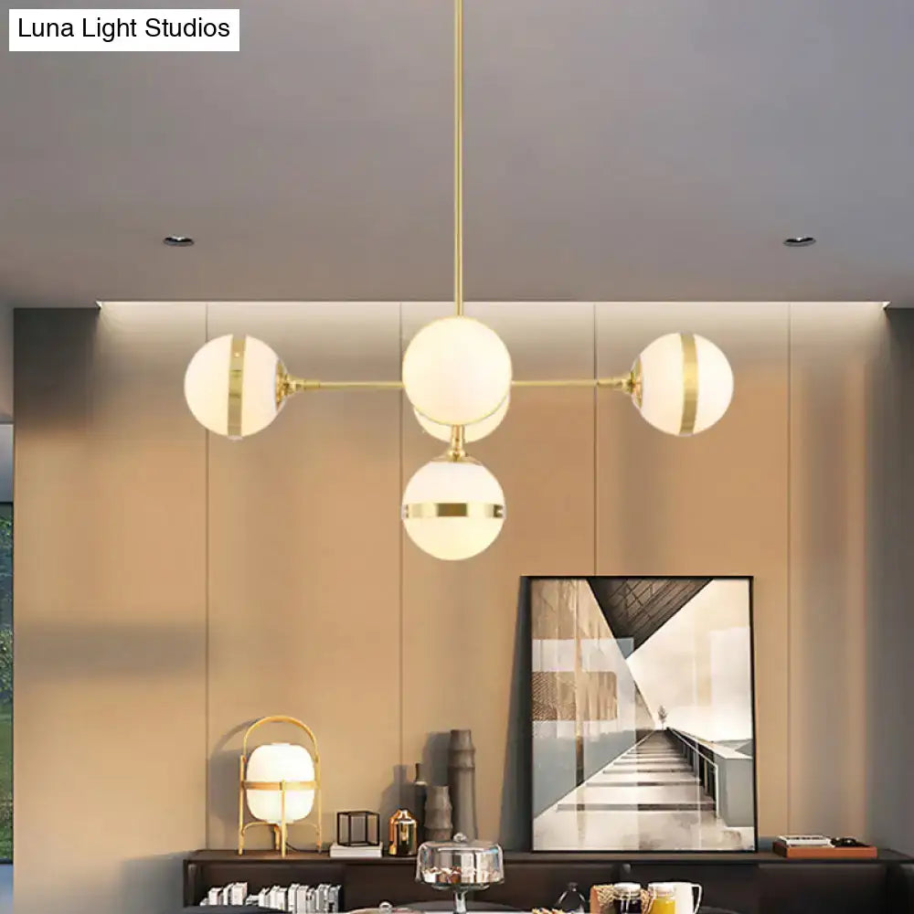 DecorBites™ Postmodern Gold Branch Pendant Light with White Ball Glass - 3/5-Light Suspension Lamp Kit