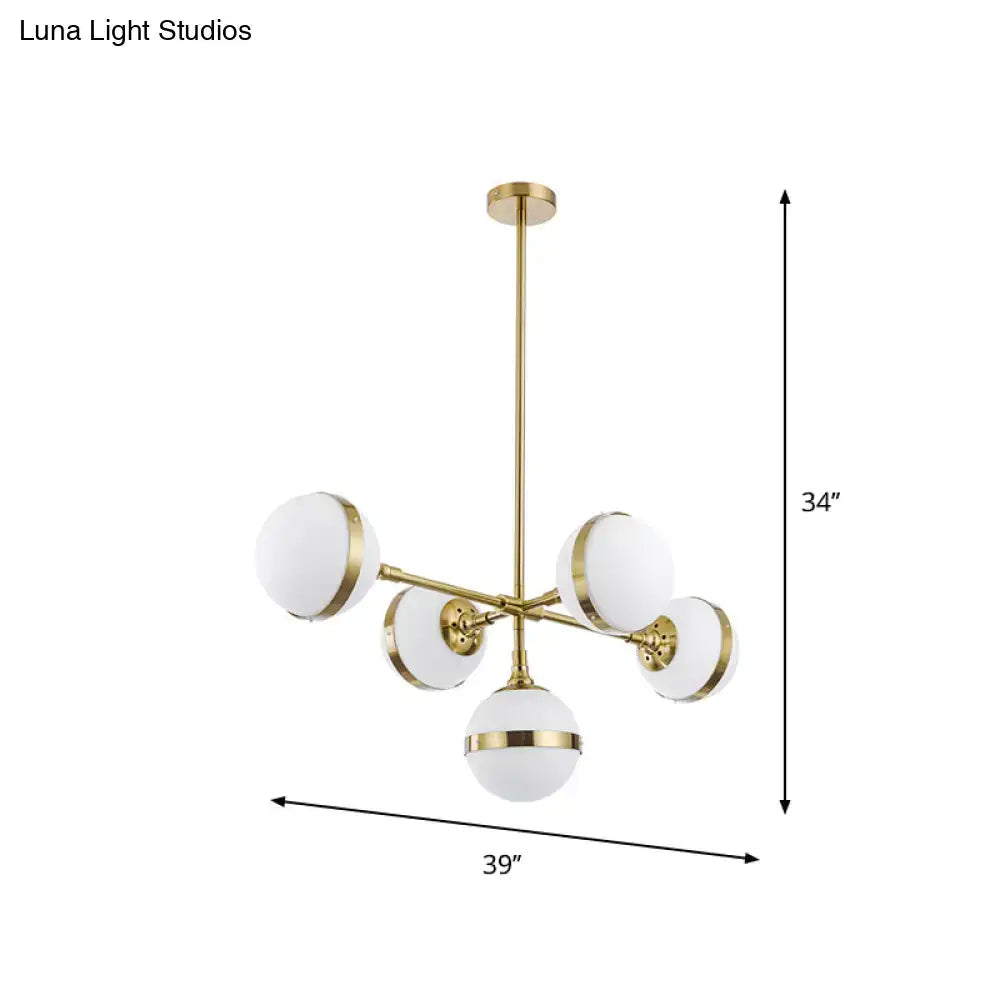 DecorBites™ Postmodern Gold Branch Pendant Light with White Ball Glass - 3/5-Light Suspension Lamp Kit