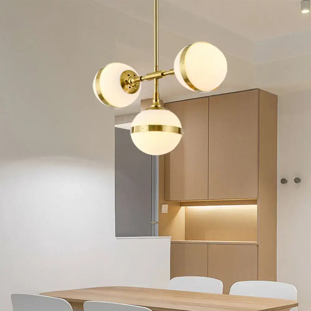 DecorBites™ Postmodern Gold Branch Pendant Light with White Ball Glass - 3/5-Light Suspension Lamp Kit