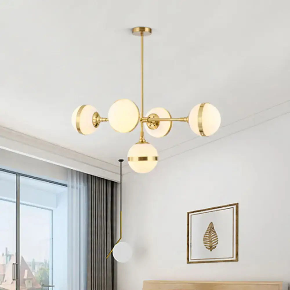 DecorBites™ Postmodern Gold Branch Pendant Light with White Ball Glass - 3/5-Light Suspension Lamp Kit