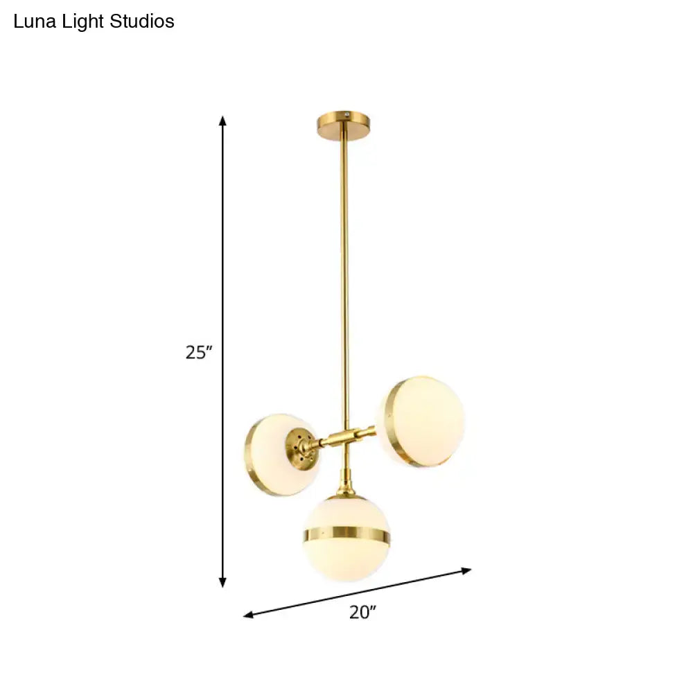 DecorBites™ Postmodern Gold Branch Pendant Light with White Ball Glass - 3/5-Light Suspension Lamp Kit