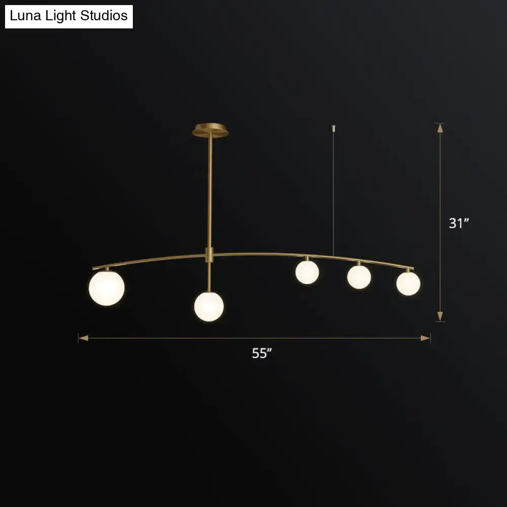 DecorBites™ Postmodern Gold Island Pendant Light with Frosted White Glass Orb Shape