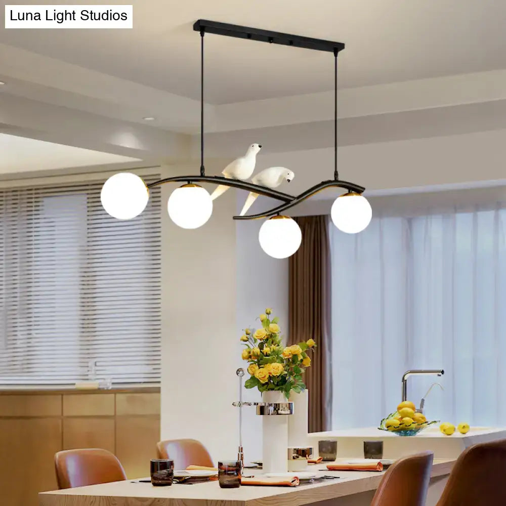 DecorBites™ Postmodern Island Lamp Tree Branch Hanging Light with Glass Shades and Bird Deco – 4-Bulb Design