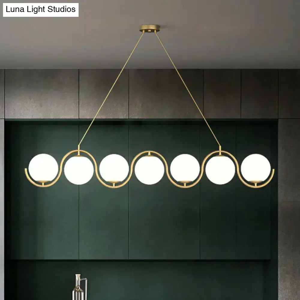 DecorBites™ Postmodern Island Light Fixture: Wavy Metallic Hanging Lamp with Glass Shade