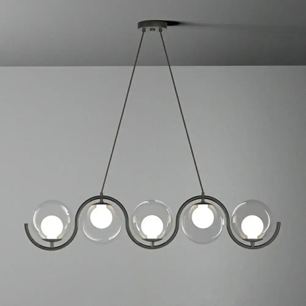 DecorBites™ Postmodern Island Light Fixture: Wavy Metallic Hanging Lamp with Glass Shade