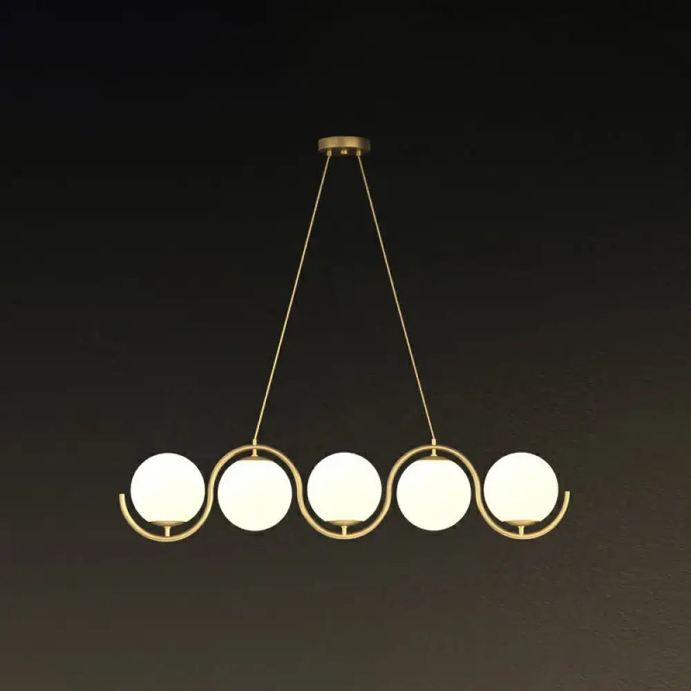DecorBites™ Postmodern Island Light Fixture: Wavy Metallic Hanging Lamp with Glass Shade