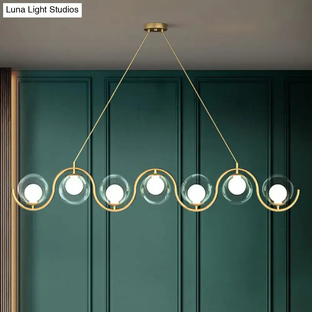 DecorBites™ Postmodern Island Light Fixture: Wavy Metallic Hanging Lamp with Glass Shade